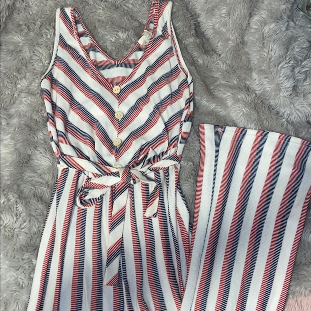 red, white and blue stripped jumper